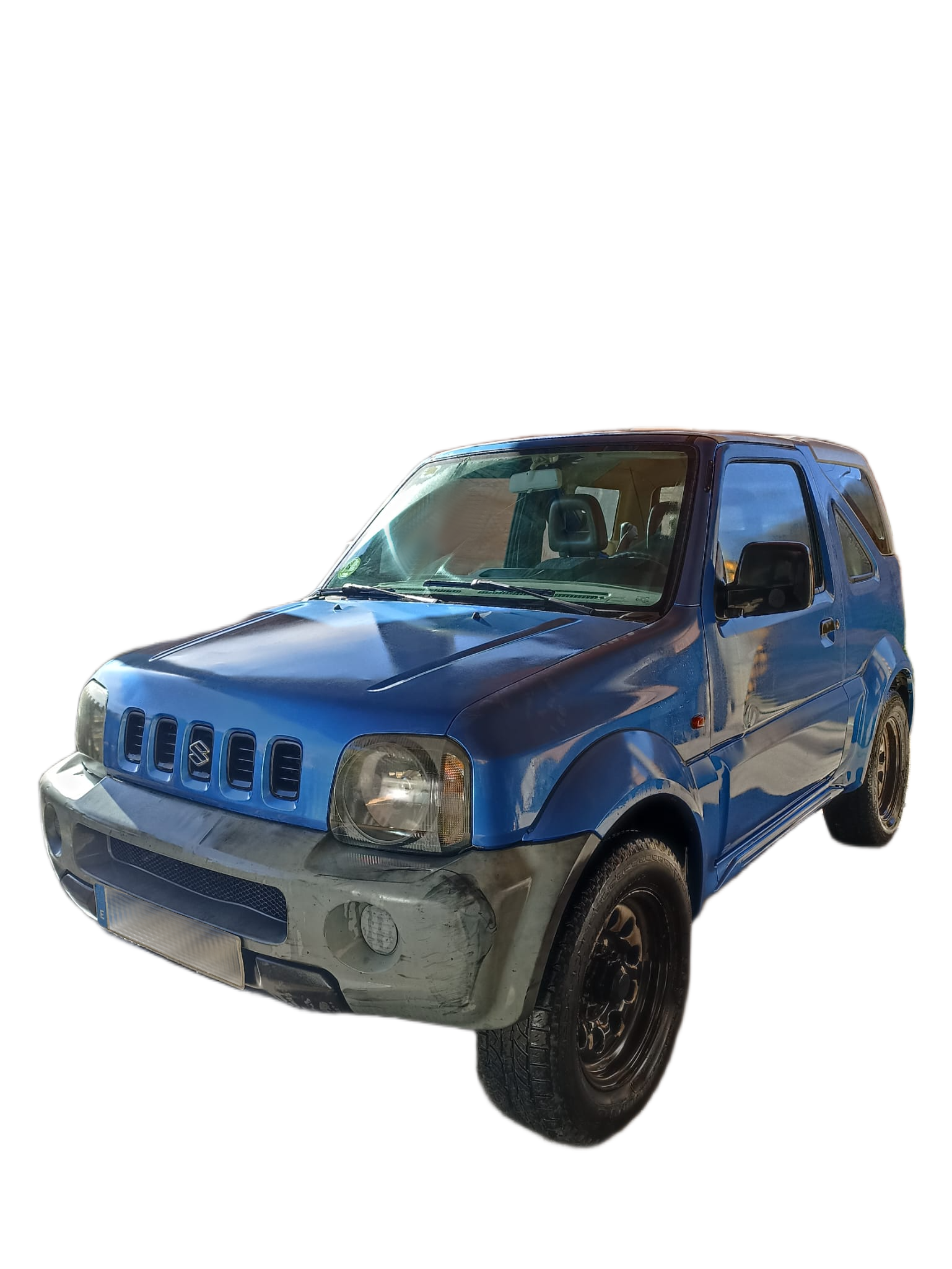 Vista frontal lateral izquierda del Jimny azul
